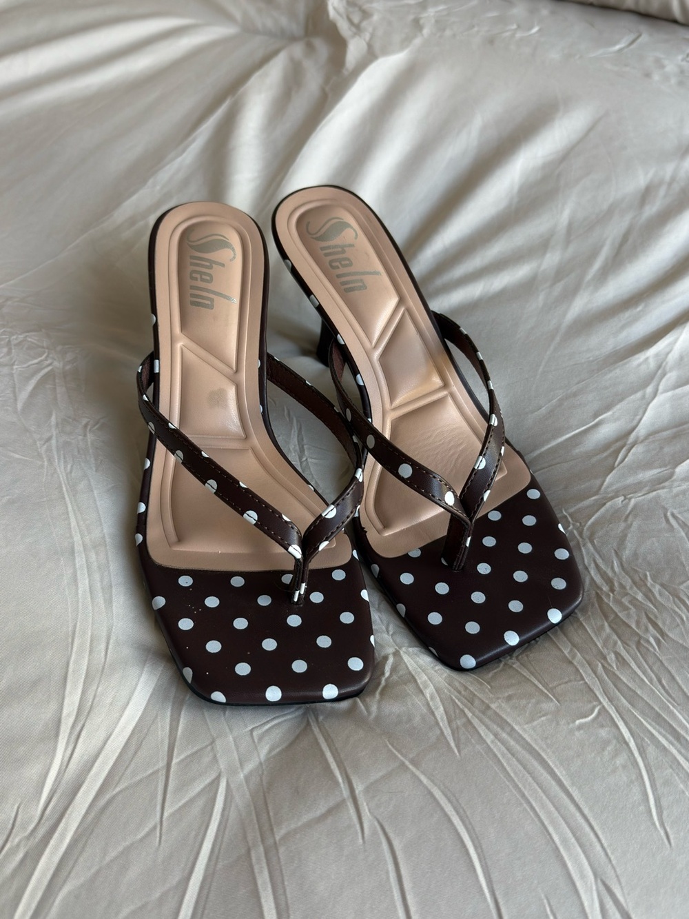 Brown Polka Dot Thong Sandals - Brown/White